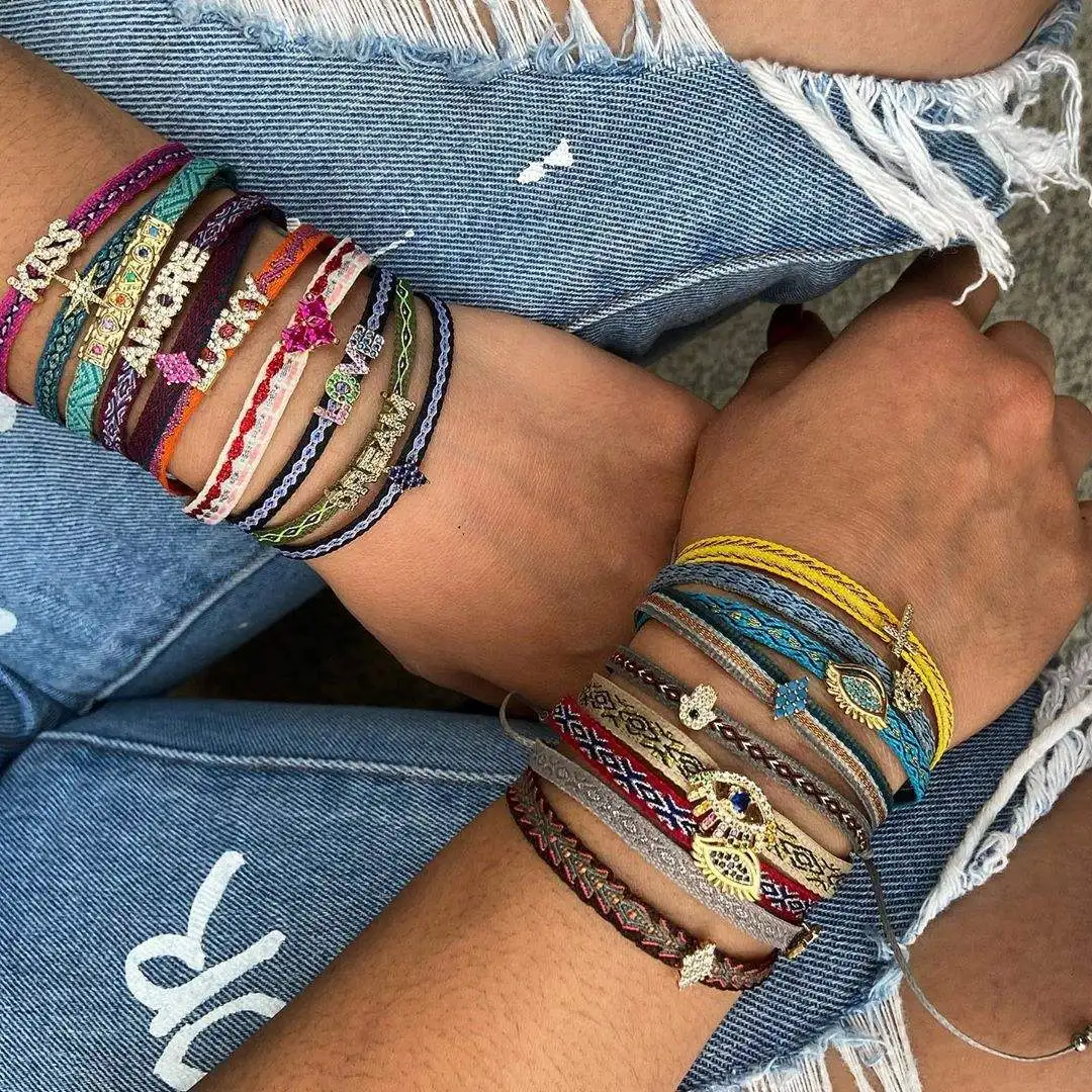 34 Options Bohemian Women Friendship Rope Nepal Retro Ethnic Hand String Evil Eye Charm Bracelets for Tattoo Hand Accessories