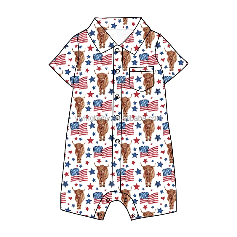 2022 hot sale custom Print Short Sleeve Polo Romper Super Soft  with Snaps  Baby and Kid