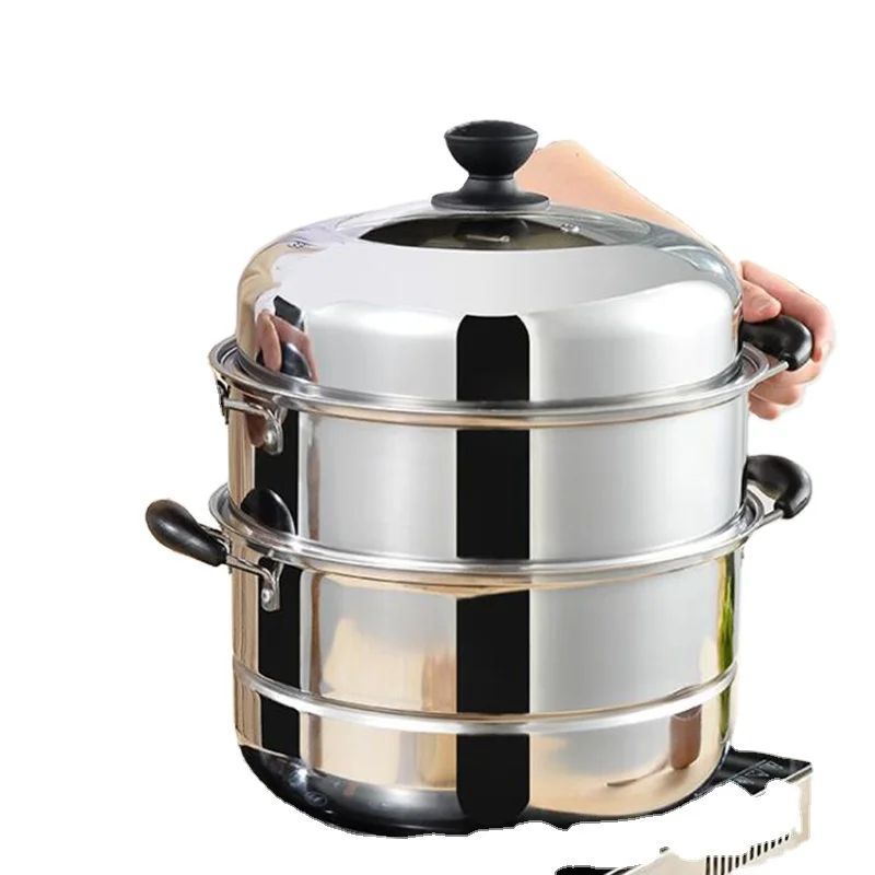 Двухслойная Толстая Пароварка, кастрюля для супа, универсальные кастрюли для приготовления пищи для индукционной плиты, газовая плита, Паровая кастрюля, кухонная нержавеющая сталь