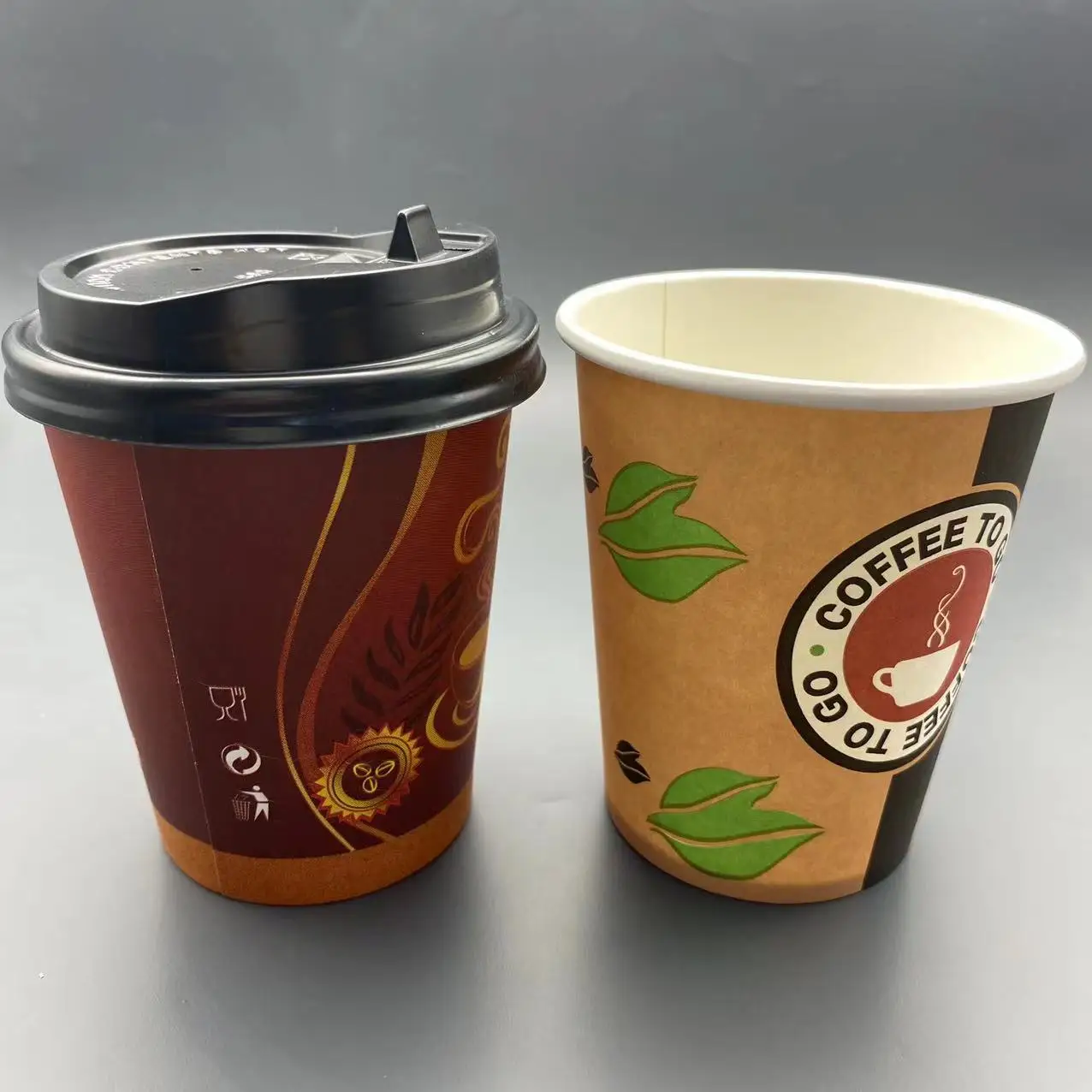 8oz Single Wall Paper Cups Disposable  Cup For Tea & Coffee Custom Printed Paper Cups with Lids