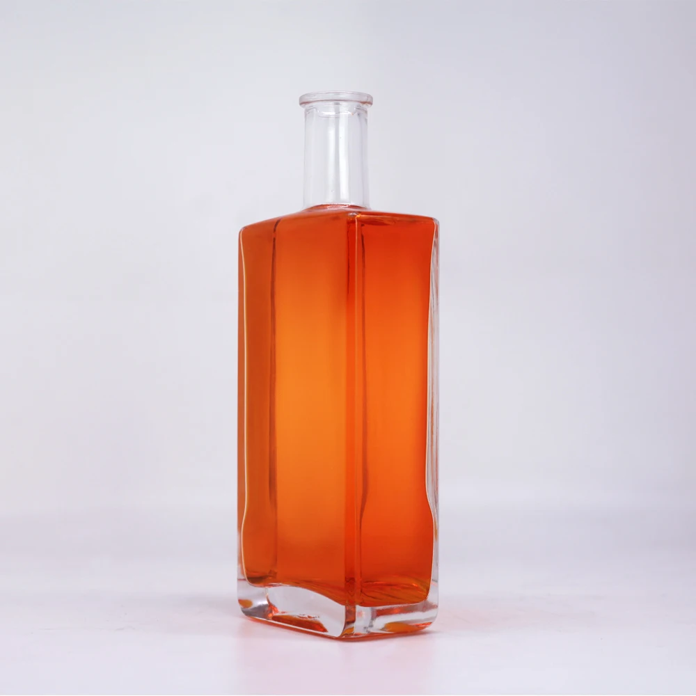 Hot Sale 16oz Flat Square Glass Liquor Bottle 500ml 50cl Super Flint Spirits Rum Whiskey Gin Tequila Bottle With Cork Cap Top