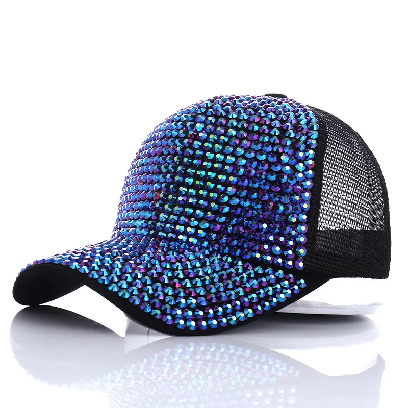 Wholesale Luxury Fashion Bling Rhinestone Breathable Mesh Trucker Baseball Hat Outdoor Baseball Caps Hats For Women Men Bling Ba