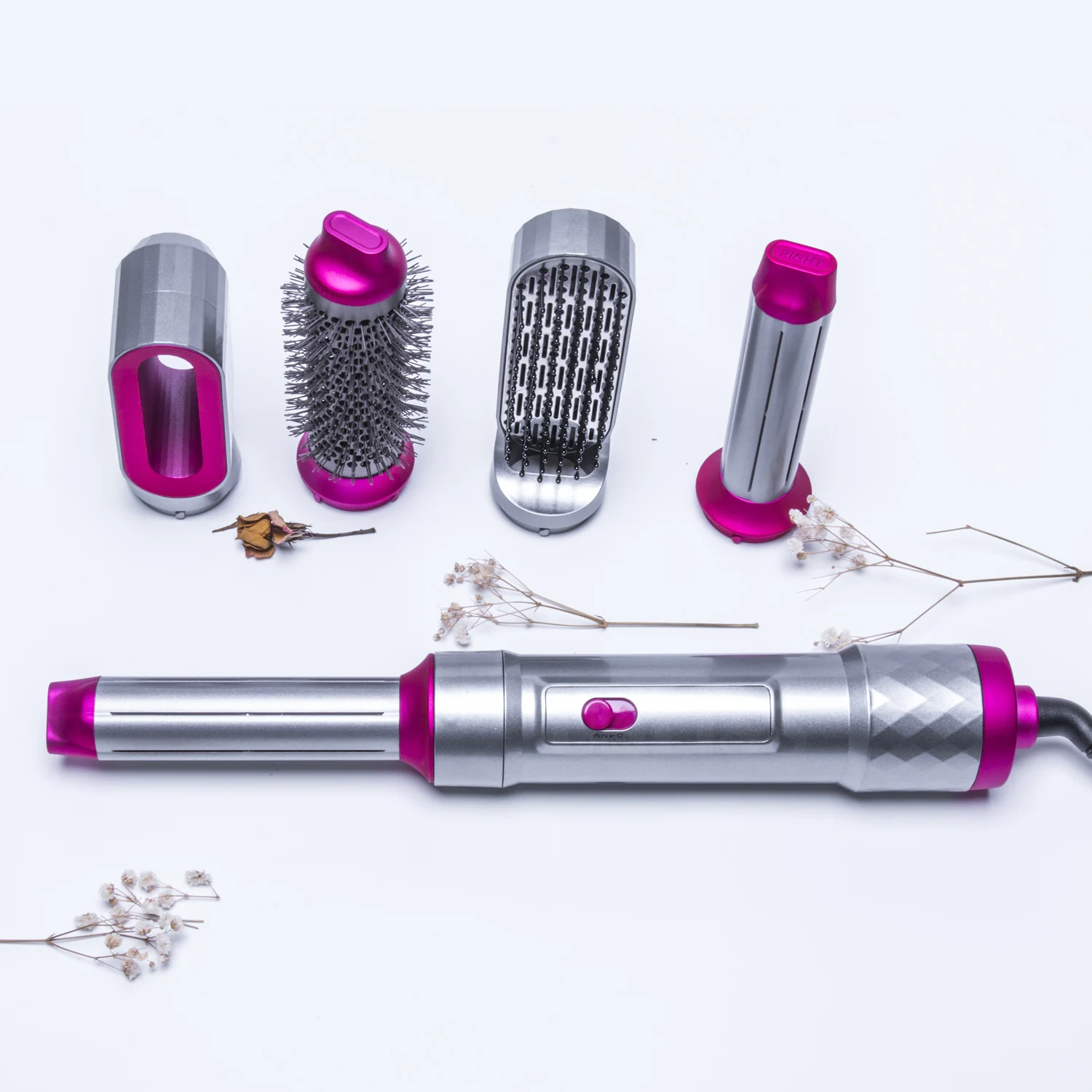 Ready To Ship 5 In 1 Hair Styler Hot Air Brush Interchangeable Brush Heads One Step Hair Drying Straightener