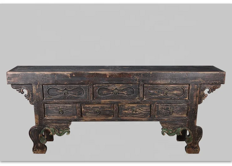 Chinese Ming-style vintage old antique reclaimed solid wood carved buddha table