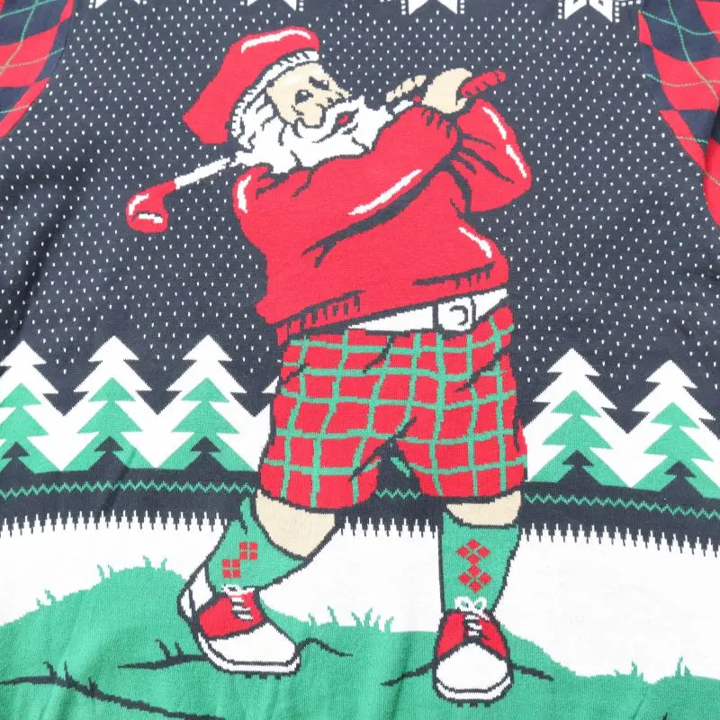 2021 ugly Christmas jacquard sweater funny Santa Claus play golf Winter cardigan