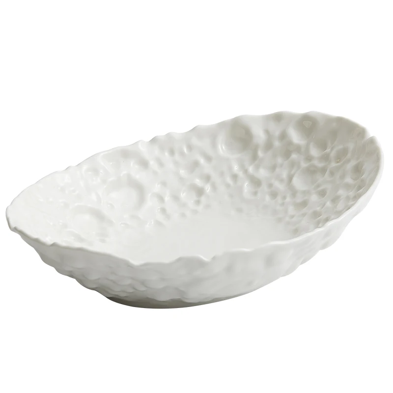 Dehua white porcelain steamed fish dish home 2023 new light luxury ceramic beautiful black mood fusion dish custom