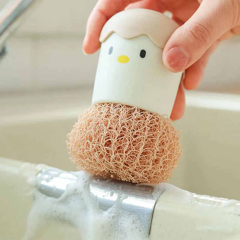Kitchen Egg Shell Cleaning Brush with Handle Pot Washing Brush Degradable Fiber Cleaning Ball Tools