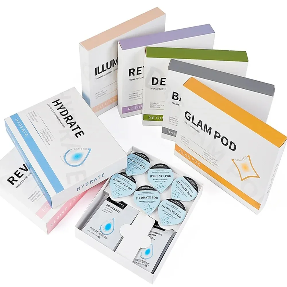Newest Oxygen Charcoal 7 Types Pods Detox Glam Hydrate Co2 Capsule Serum Bubble Facial Kit 3 in 1 Skin Rejuvenation