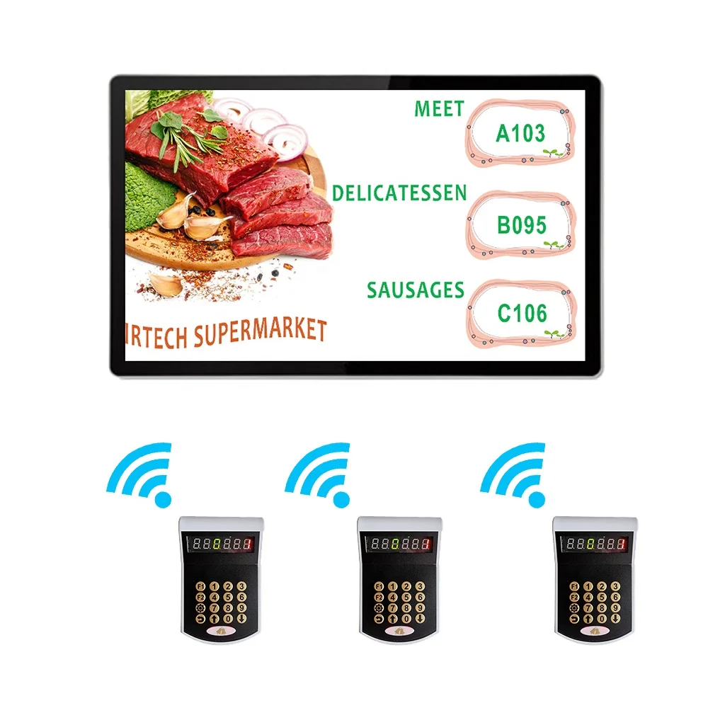 IRTECH supermarket food court food stalls cafe shops customizable smart wireless TV display number calling queue system