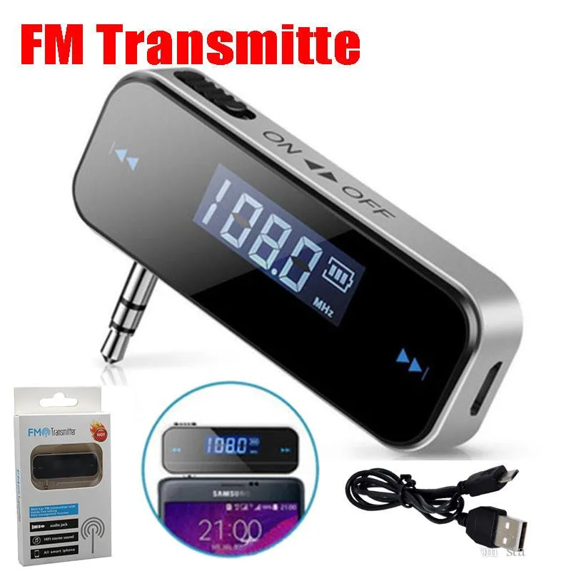 3.5mm Cell Phone Handsfree In-Car FM Transmitter Mini Wireless Transmitter For iPhone 5 5S 6 iPod Touch iPad with Retail Package