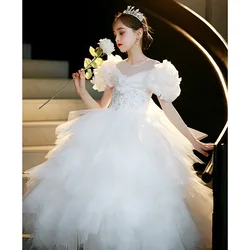 Элегантное Белое Бальное платье принцессы Тюлевое свадебное вечернее для выпускного вечера платья девочек с