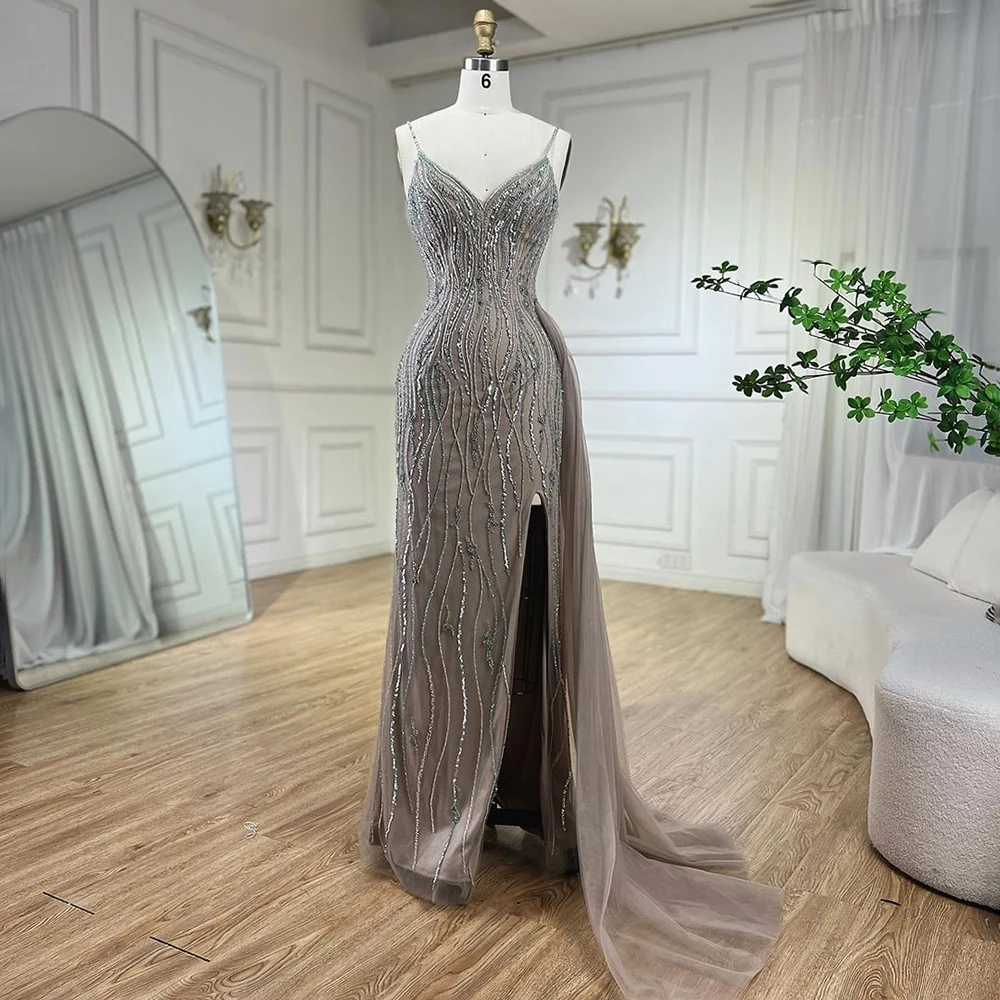 Serene Hill Mermaid Spaghetti Strap Beaded Evening Dresses with Split Prom Party Gowns For Women 2024 LA72276
