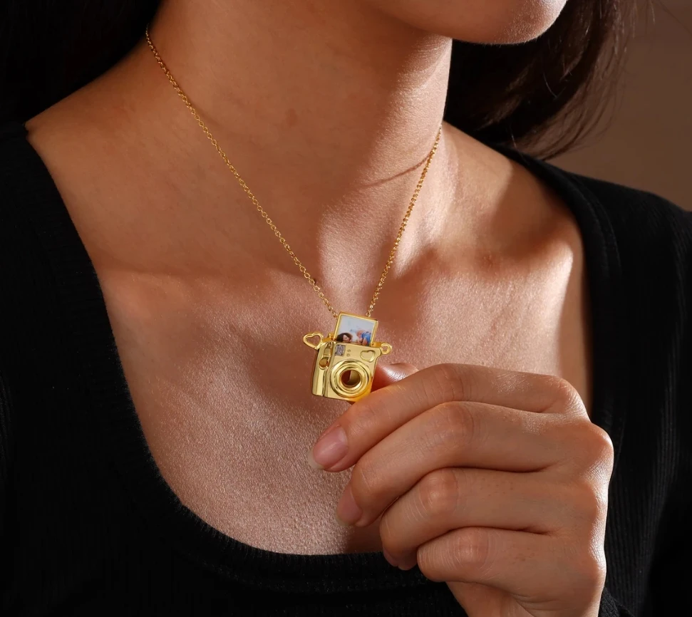 Custom Engraved Locket With Photo Necklace Mini Camera Photo Necklace Gift For Her Best Friend Gift Gift For Camera Lover