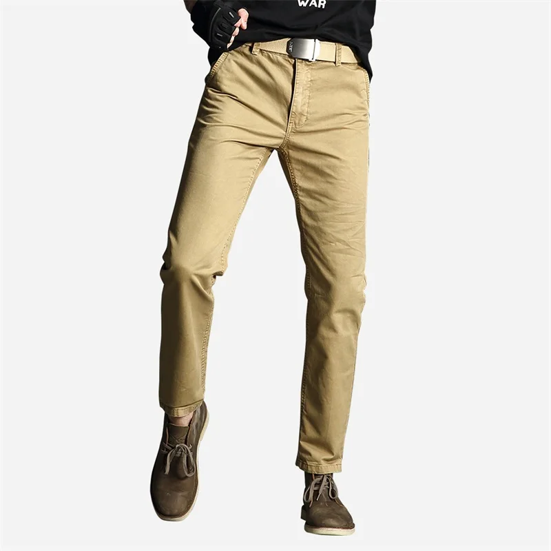 Уличные свободные прямые хлопковые брюки в американском стиле, мужские брюки цвета хаки