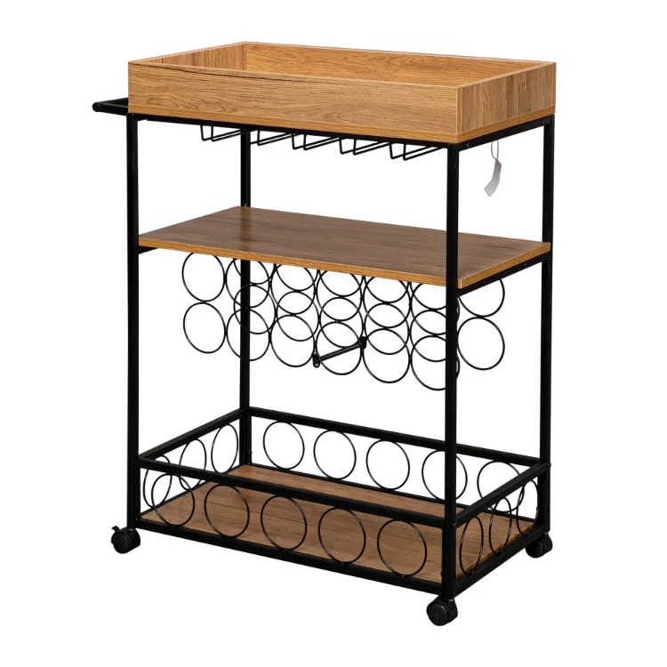 kitchen storage shelf Hot Strong Load-bearing Mobile Utility Rolling Kitchen Wood Metal Storage Serving Trolley Cart
