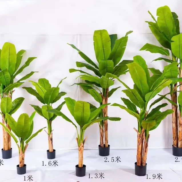 O-07092 Large Plastic Artificial Bananas Tree Leaves Banana Faux Giant