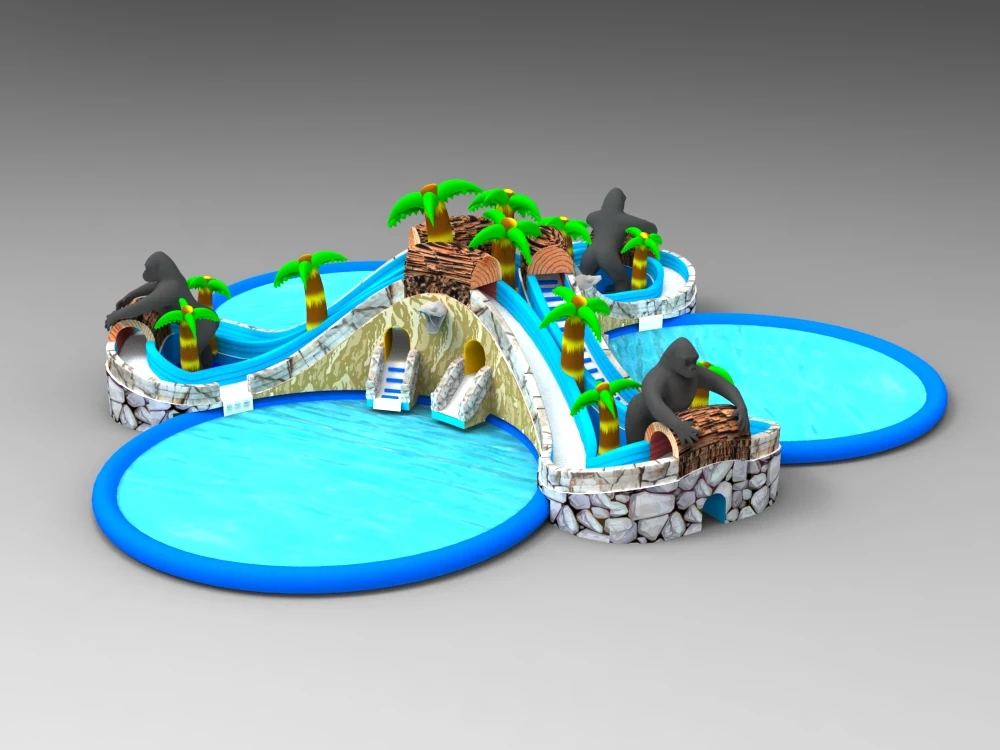 Alliance Factory Sale Pvc Outdoor Commercial Rental Inflatable Gorilla Water Park with Bed for Children and Adults for Sale