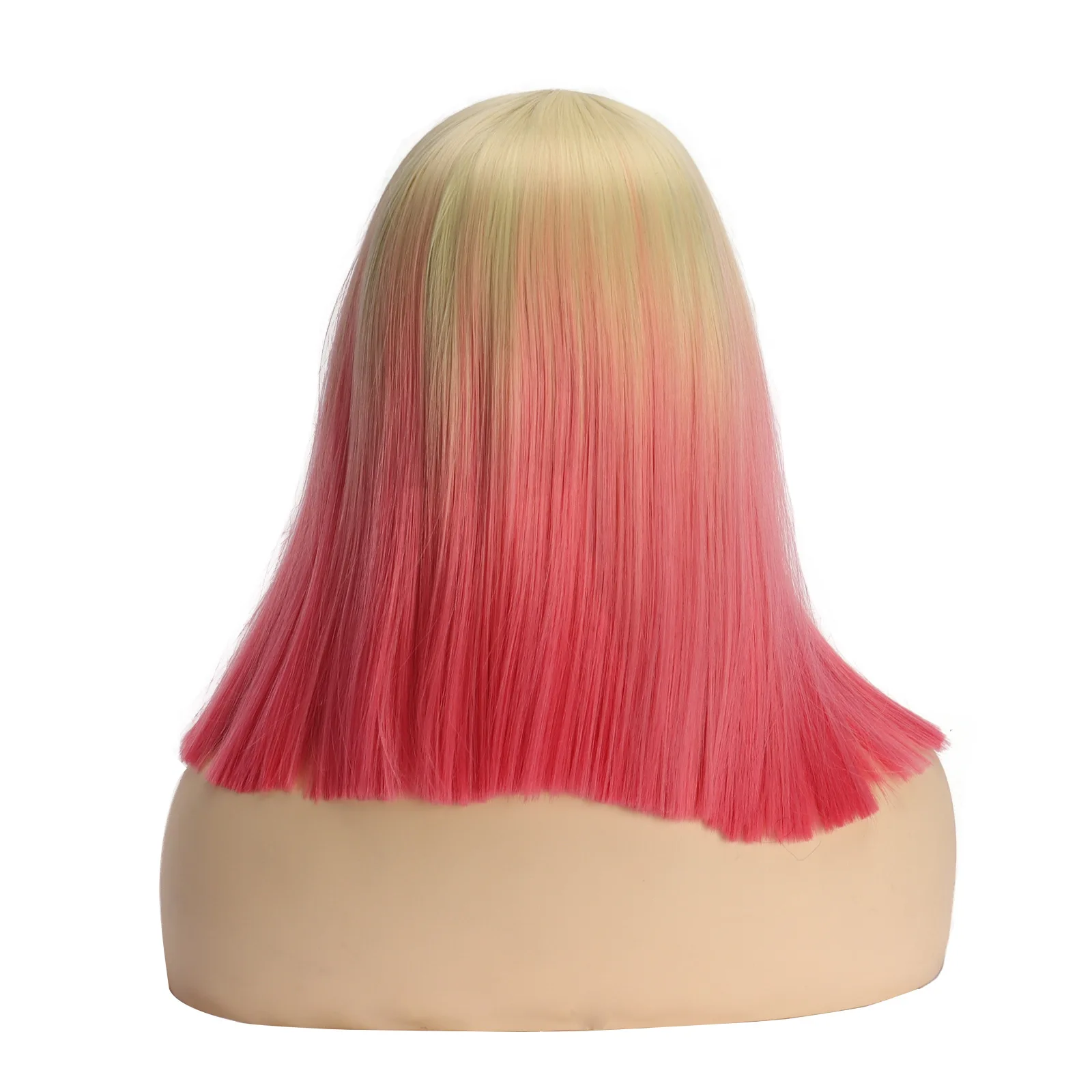 Hair before Lace Wigs Gradient Pink Wigs Female Chemical Fiber Full Head Cover Hot European and American Short Straight 14inch
