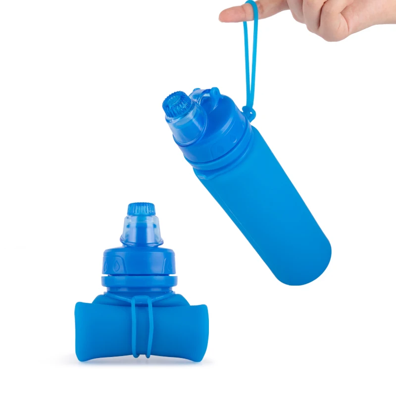 Foldable 500ML Sports Water Bottle Silicone Collapsible Water Bottle BPA Free for Gym Camping Hiking Travel