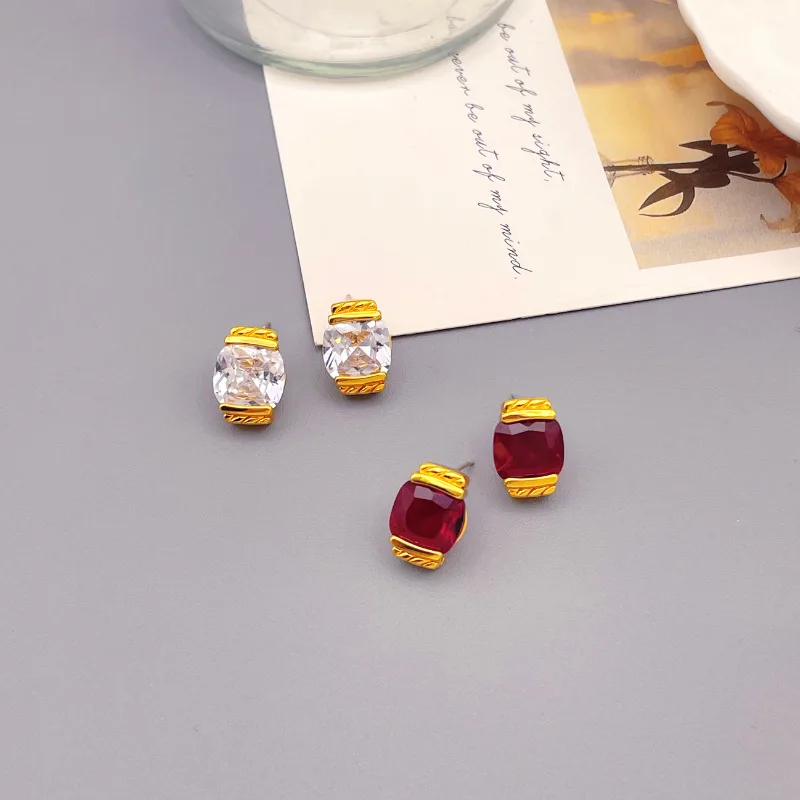 Minstone Unique Design High Quality 18k Gold Plated Piercing Jewelry Colorful Zircon Gem Pendant Stud Earrings for Women