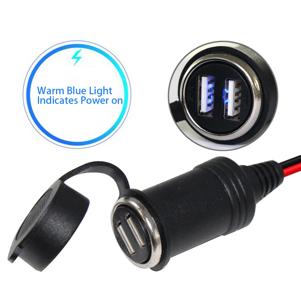 Waterproof SAE Connector Panel Mount Cable Dual Usb Port Cigar Adapter Wire Harness 12V Battery Charger