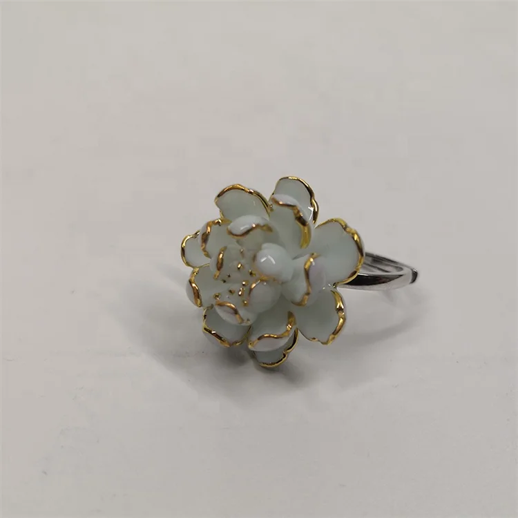 Prezzie ceramic Ins Korean Needle Floral rings Golden Twine Crystal Flower Jewelry porcelain rings For Girl