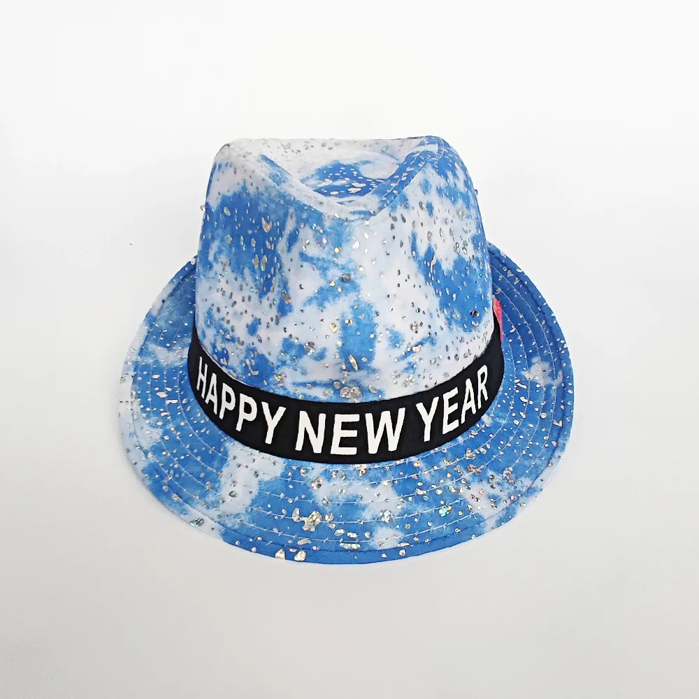 Wholesale Happy New Year LED Luminous Sequin Hats Adult Party Light Up Trilby Hat Festival Carnival Funny Hats