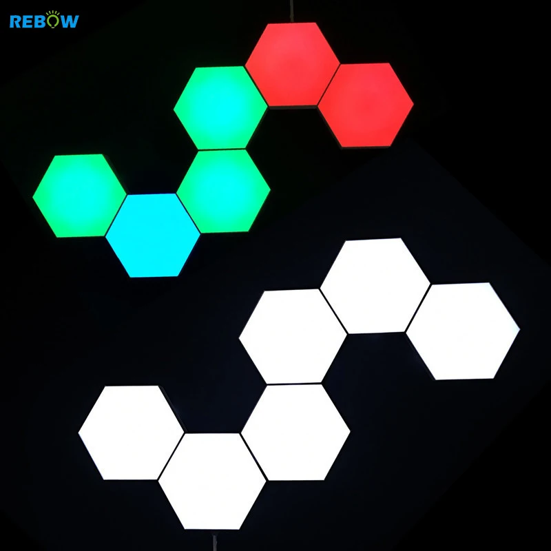 
Rebow drop shipping nordic modern minimalist magnetic RGB remote touch night honeycomb led hexagon light wall lamp 