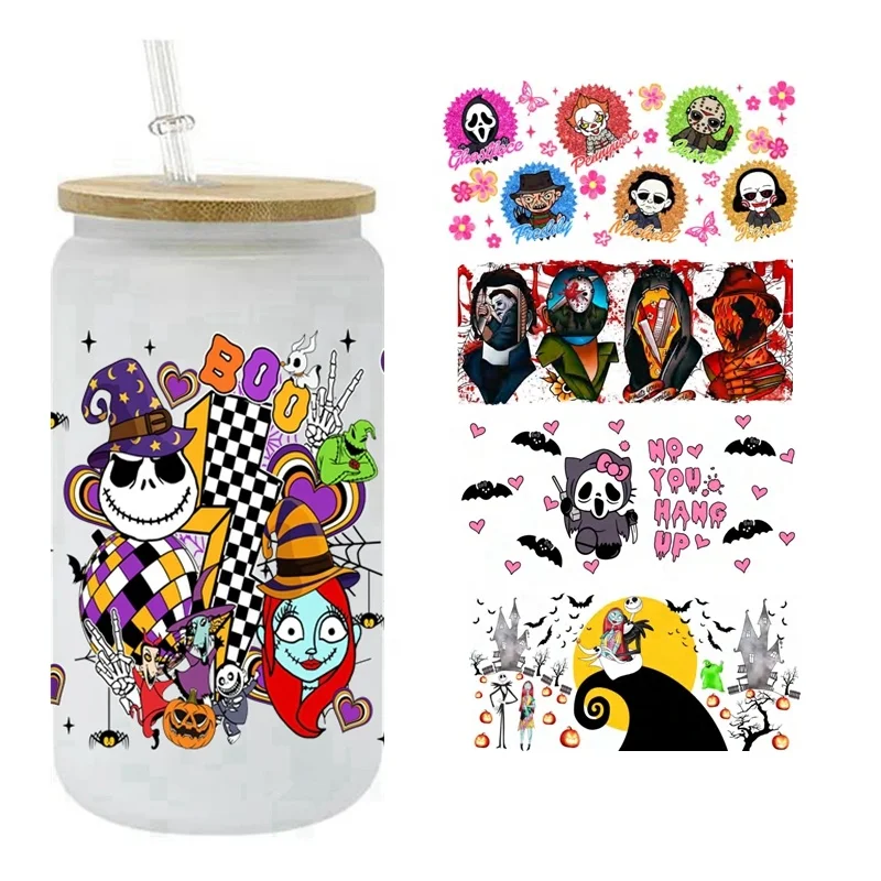 New Halloween UV DTF Cup Wrap Transfers Stickers Wholesale Custom UV DTF Cup Wrap Transfers Halloween Horrible Theme For 16OZ