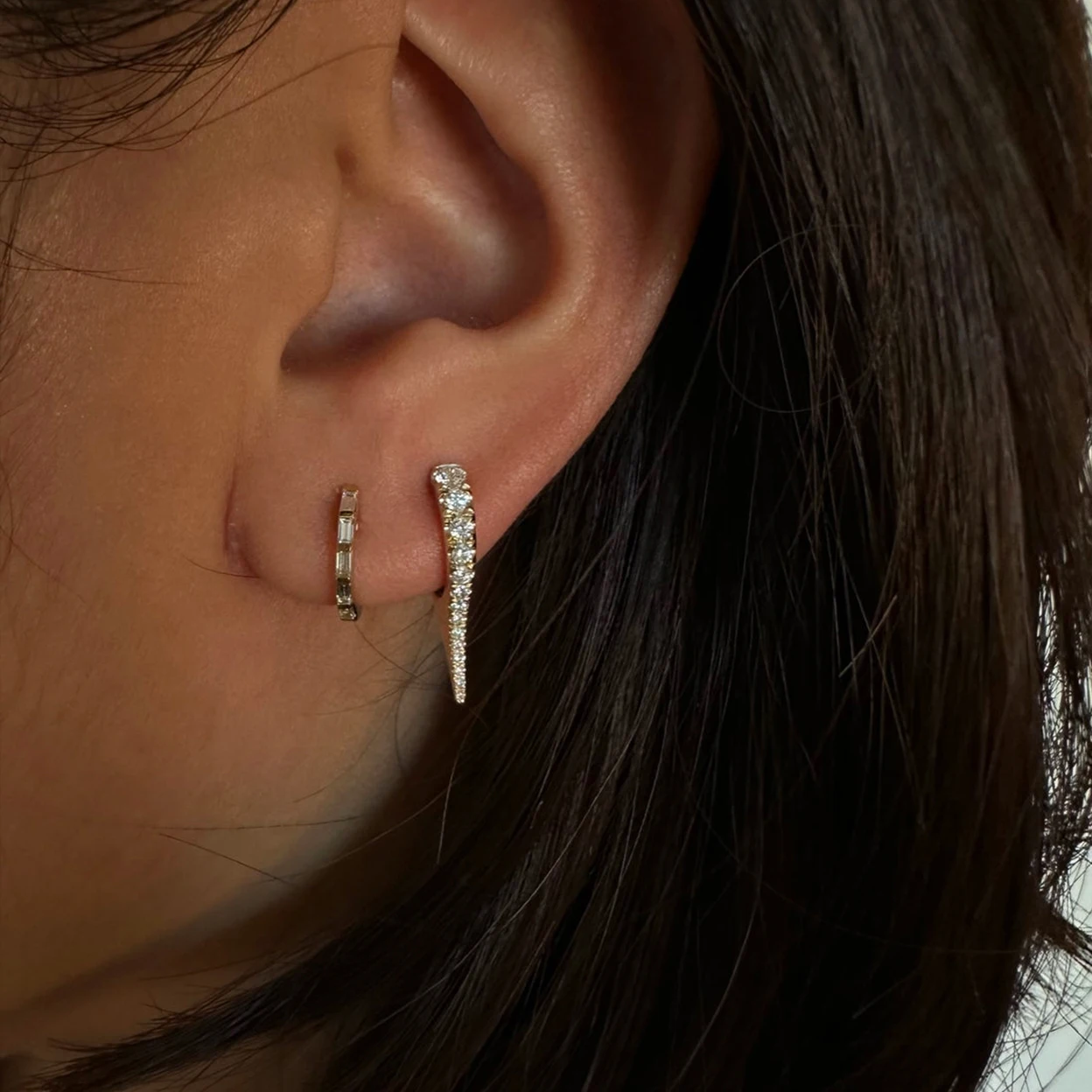 Real Gold Plated 925 Silver Jewellery Pave Zircon Spike Huggies Earrings For Women Jewelry