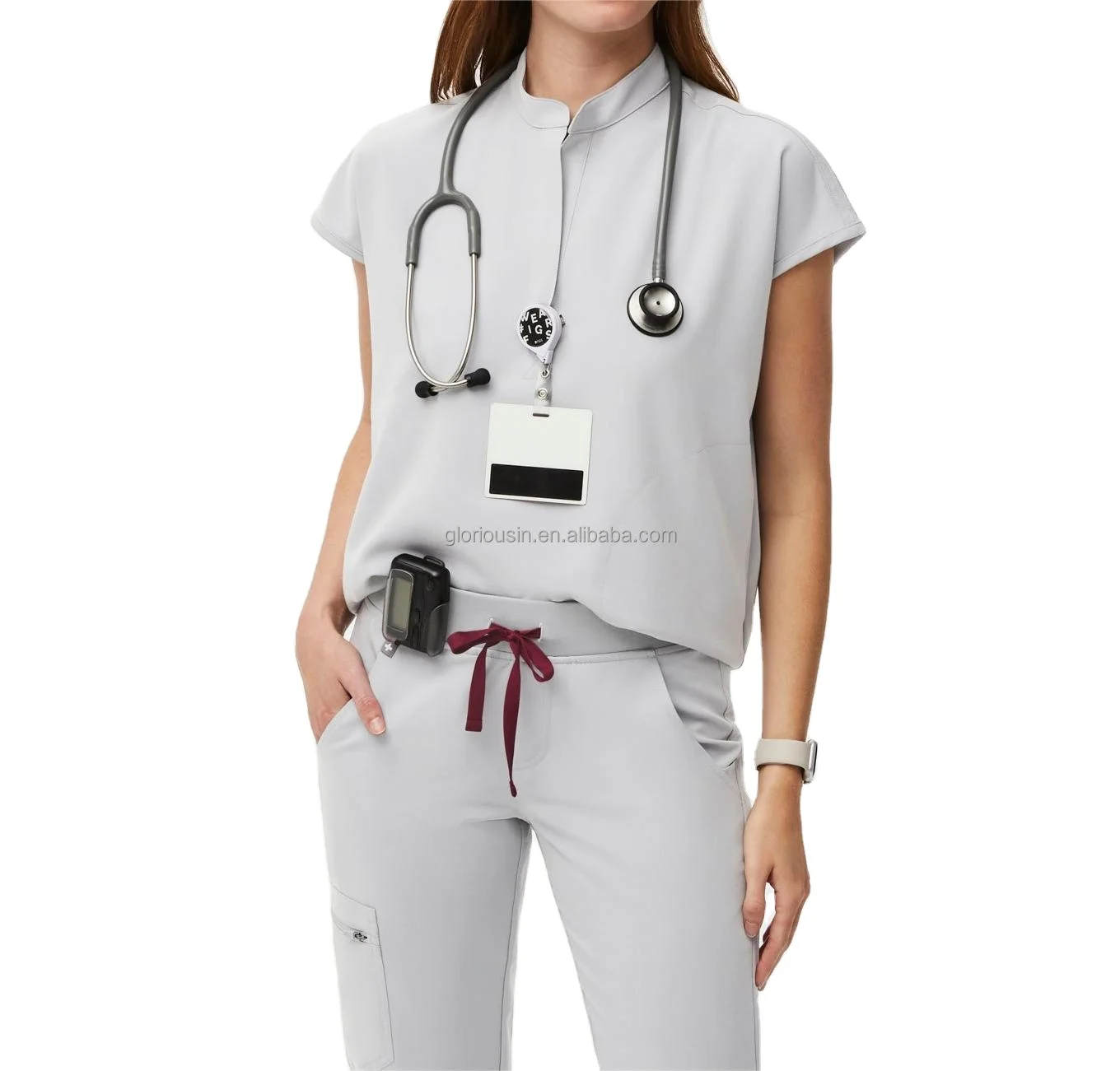 GloriouIn Female Best Sell Style Stretch FabricTop Nurse Uniforms Jogger Scrubs Set Hospital Clinic Distribution Medical Uniform