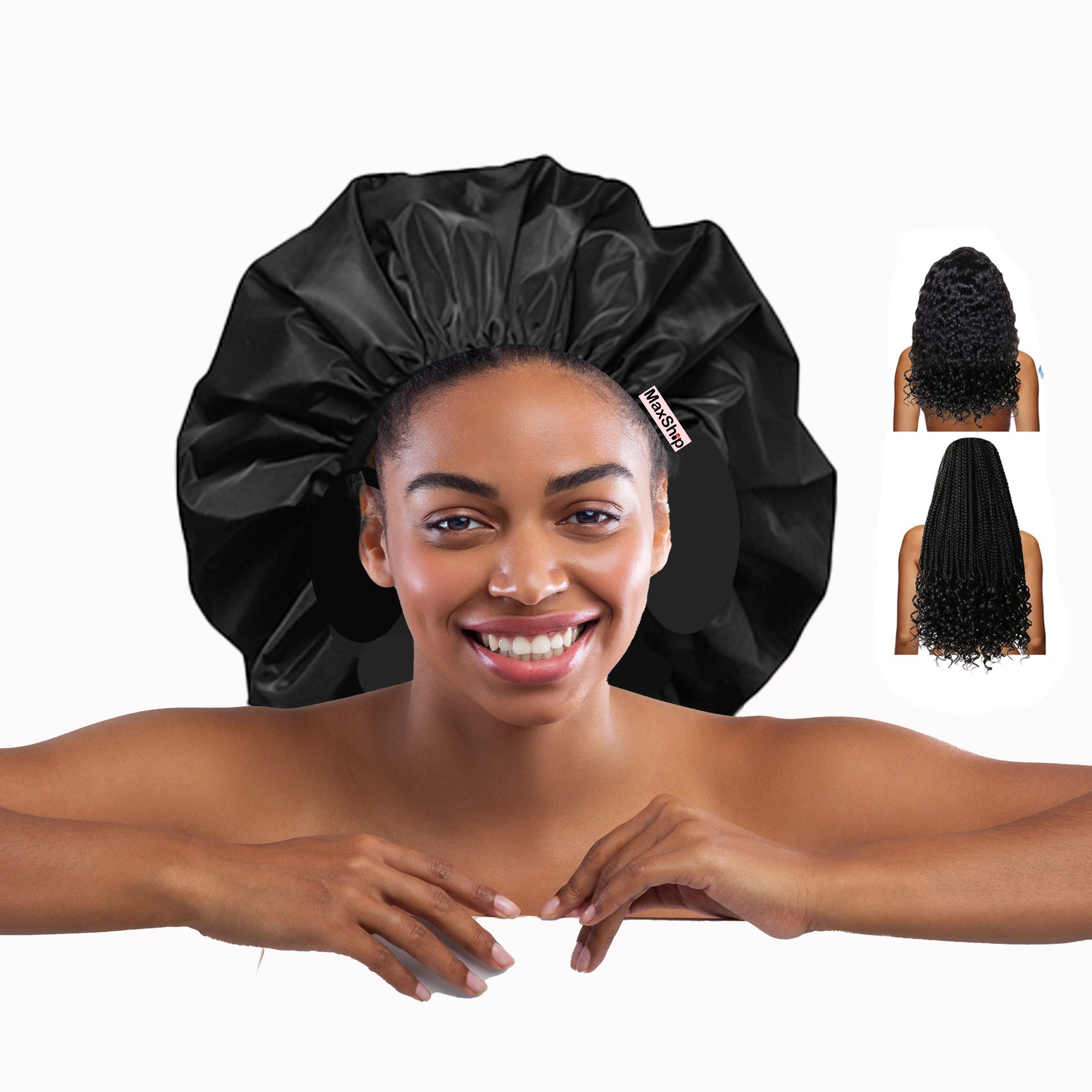 Extra Large Custom Shower Cap Double-Layer Waterproof Reusable XL Satin Lining Jumbo Shower Bonnet