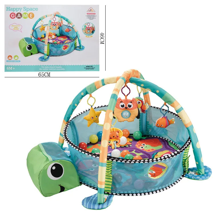 Multi Functional Fitness Rack Baby Kids Play Mat with Sides Animal Rattle Indoor Cute Soft Game 30 Balls Baby Play Gym Mat