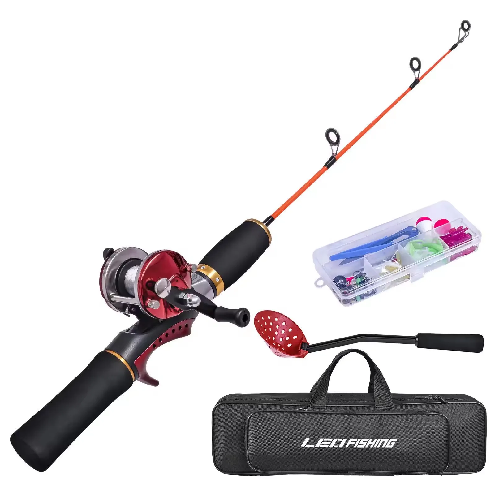 Wholesale 50cm red ice fishing rod suit, hard drum wheel bait suit raft fishing gear