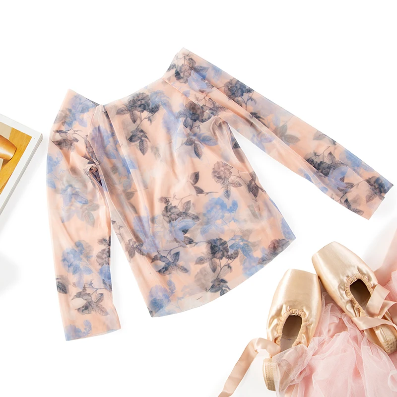 Dttrol New arrival  mesh top dance training  top breathable dancewear with flower print classical dance top