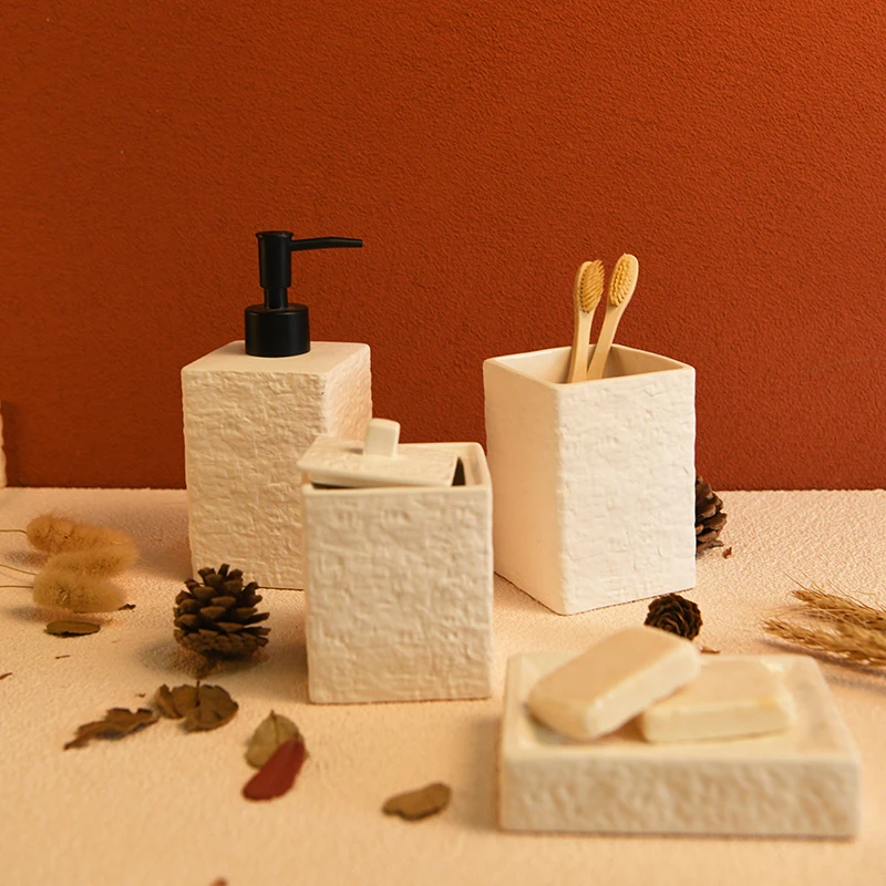 Aspire Pink with Gold Trim Ceramic Bathroom 4 Piece Bathroom Set in customizable colours bathroom accessories