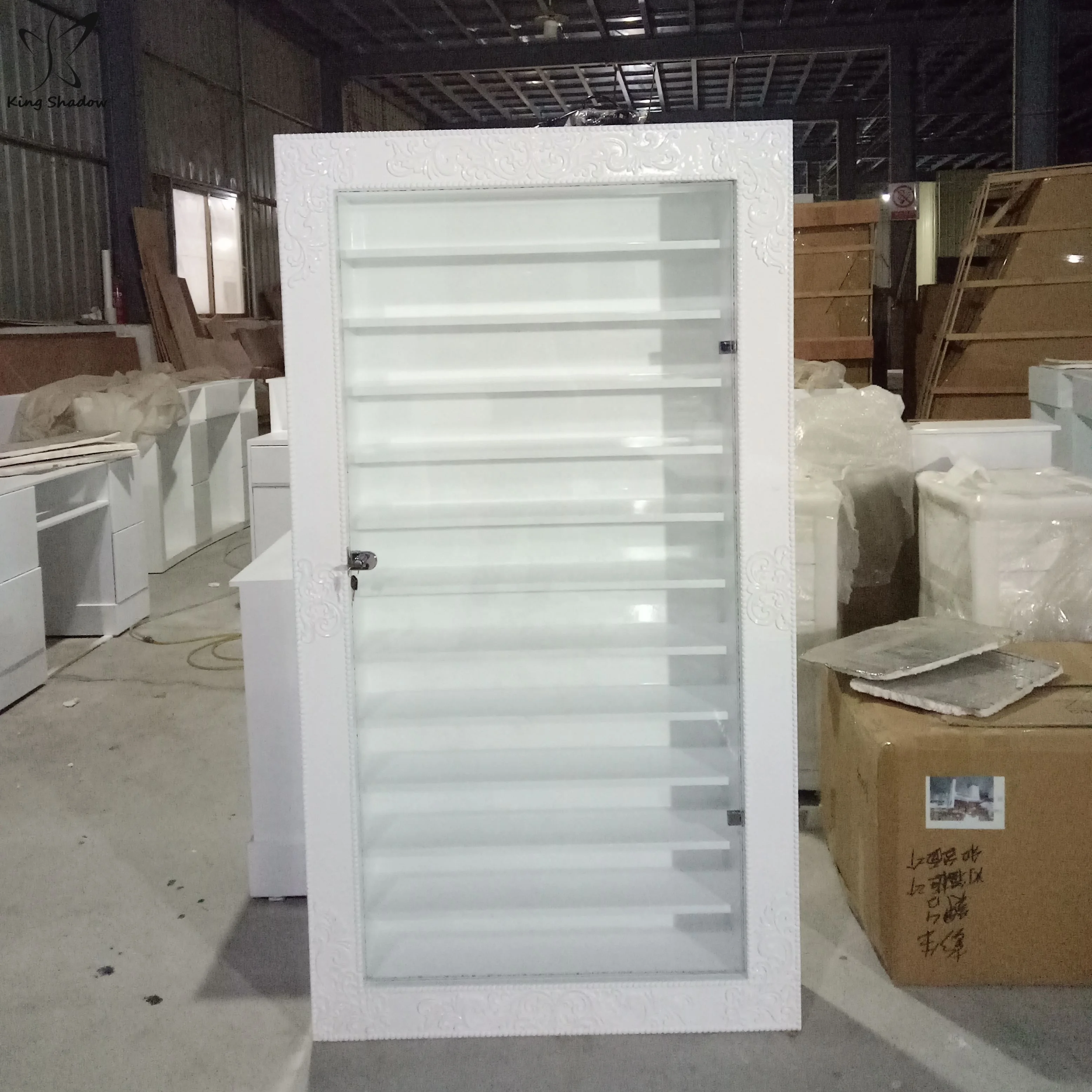 Classic French Style Nail Polish Rack Display LED White Store Display Rack High Capacity Metal Display Racks For Beauty Salon