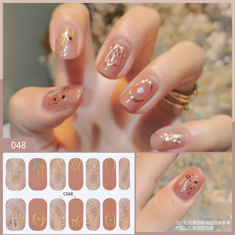 Missbloom Wholesale Korean Geometric Nail Sticker Orange Acrylic Gel Nail Strip For Girl