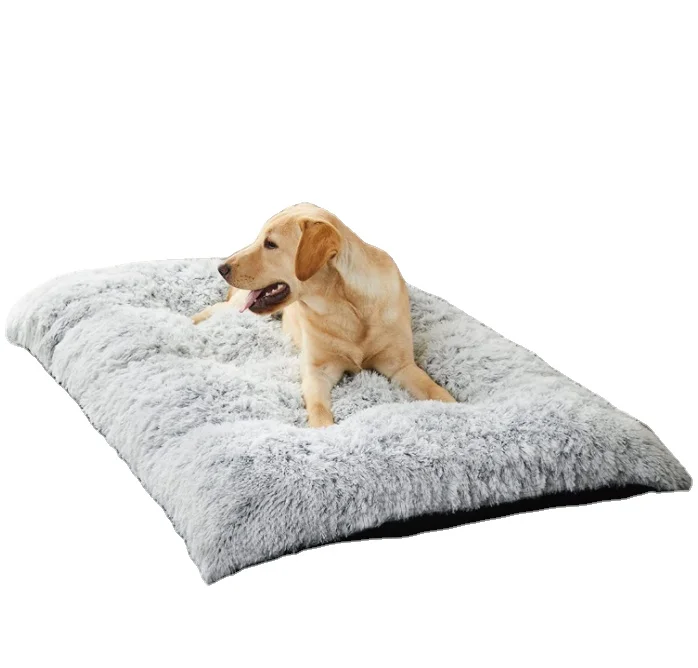 Manufacture Customized Sizes And Color Luxury Long Plush Comfortable Waterproof Pet Dog Bed Mattress PP Filler Dog cage pad bed