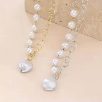 Autumn Winter Necklace for Women Handmade Beaded Imitation Baroque Pearl Pendant with Link Chain for Party Wedding Gift Ideas