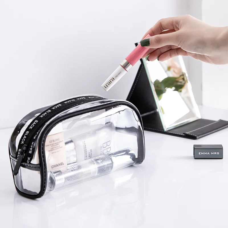Eco-friendly Simple Portable PVC Transparent Cosmetic Bag Clear Makeup Bag Unisex Skin Care Product Storage Bag