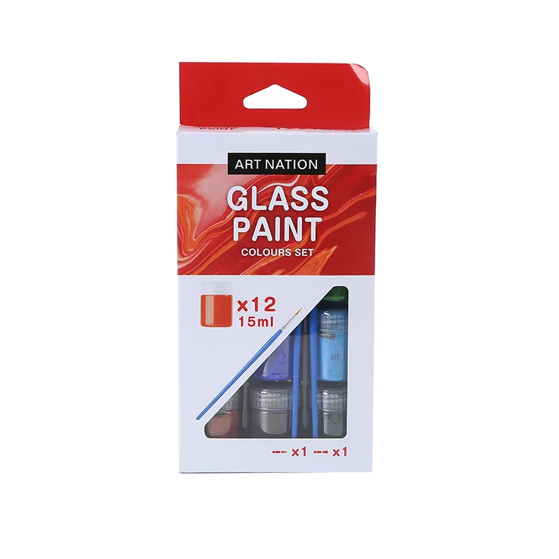 Art Nation Glass Paint Set Colours 12colors*15ml & 2 brush high quality Glass Paint for glass art drawing