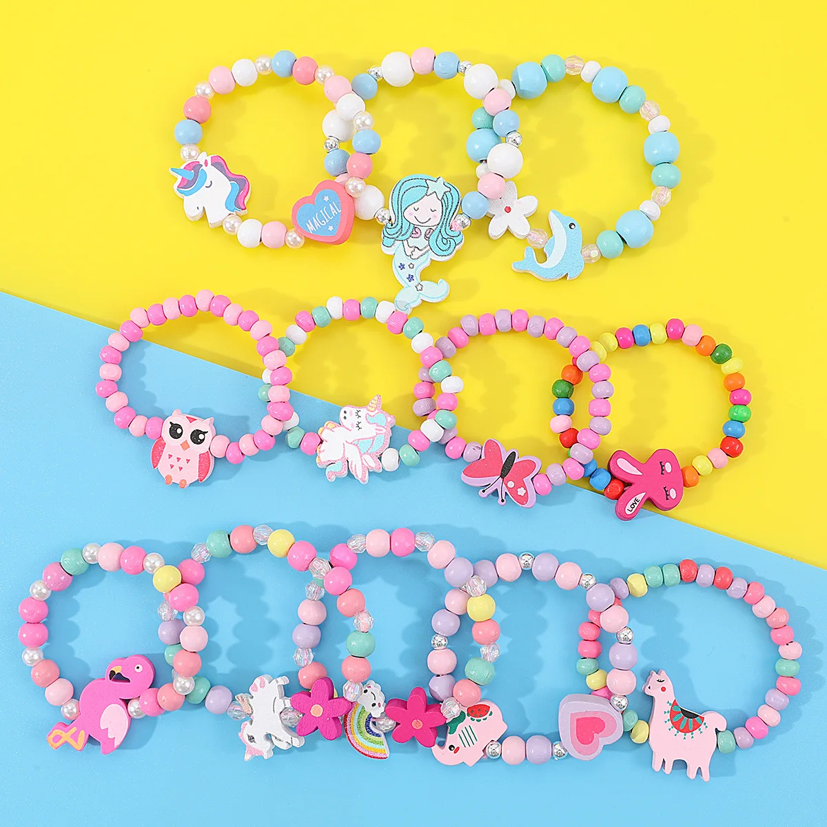 Wholesale Safety Bracelet Children Wooden Colorful Bead Bracelets Sets For Girls