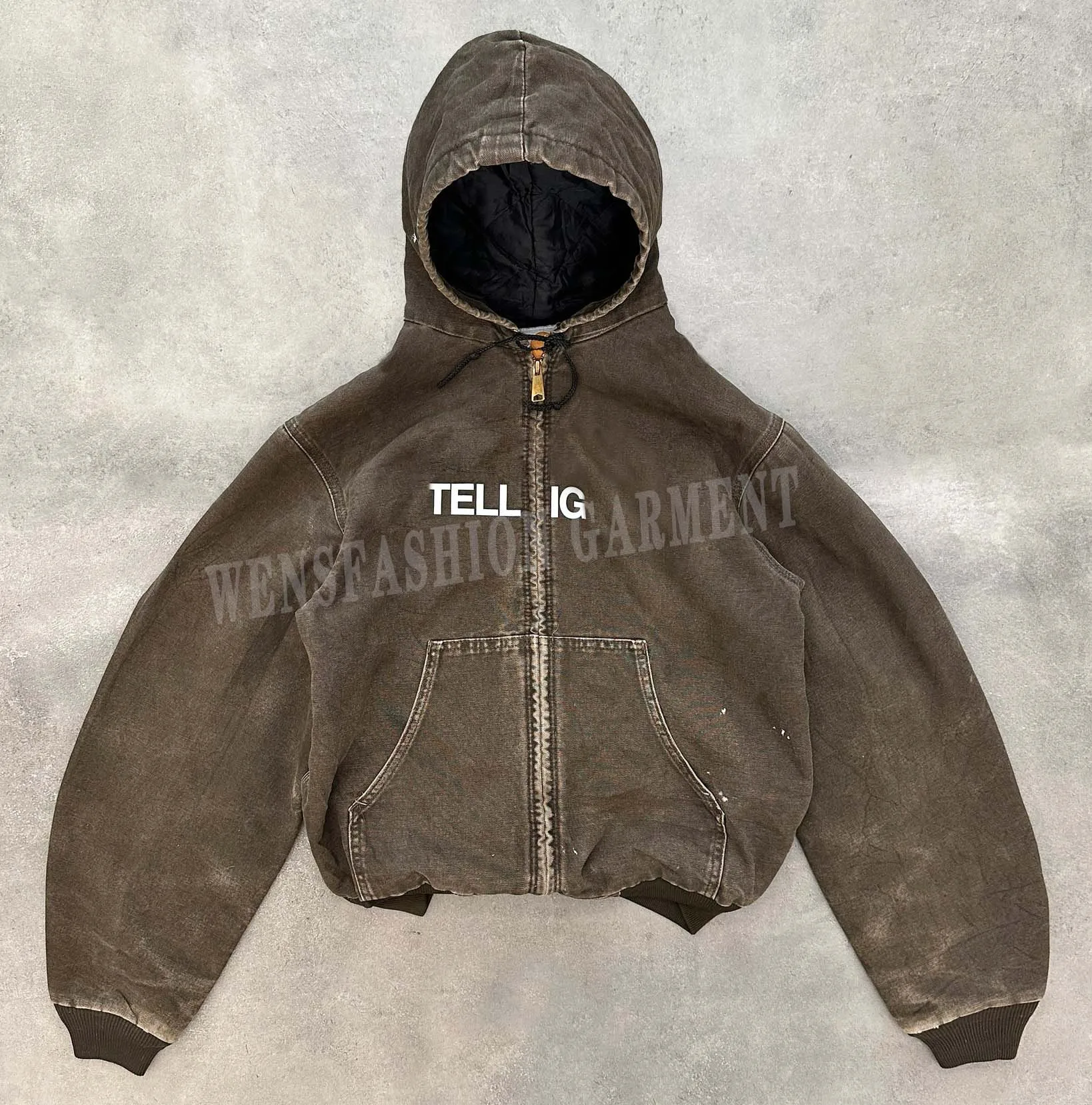 Custom Logo Sun Faded Vintage Zip Up Workwear Custom Duck Canvas Denim Jean Trucker Detroit Work Jacket