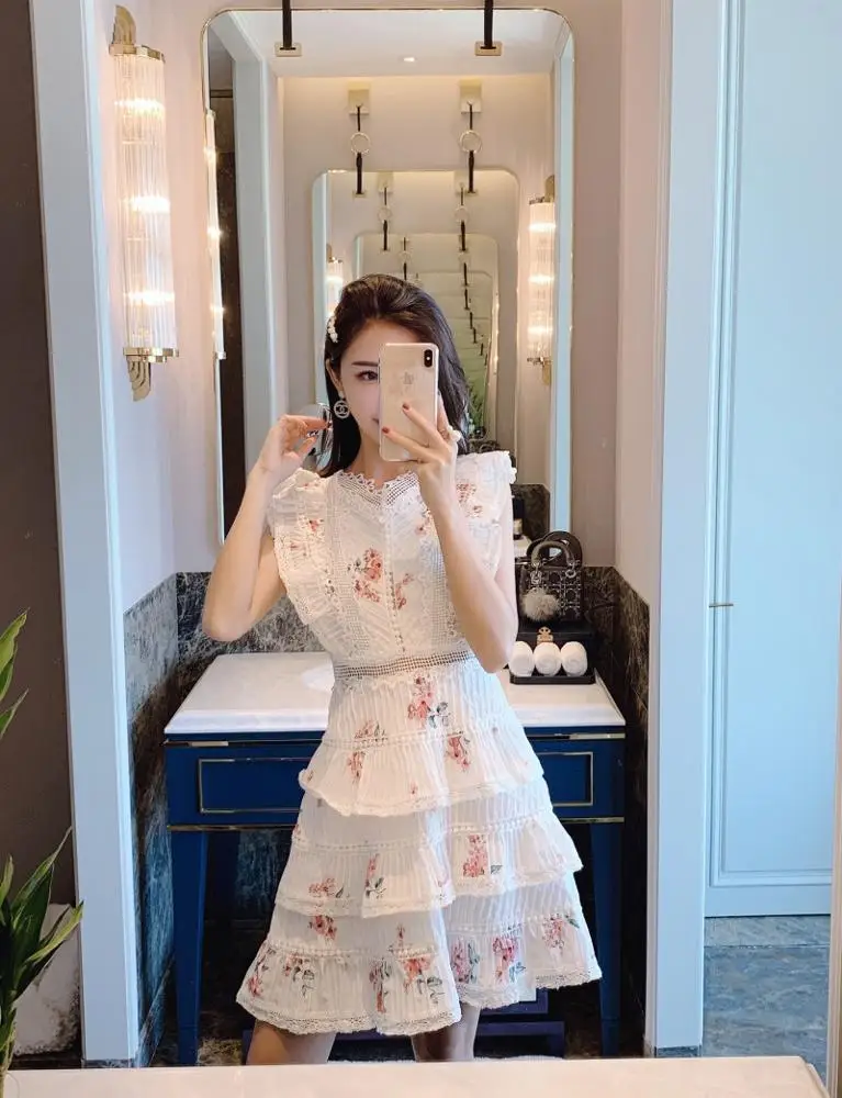 
Australia tide brand printed lace lotus leaf cake dress dress skirt holiday dress women 