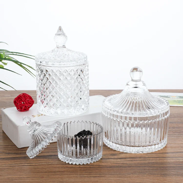 New Design Clear Glass Candle Jar Empty Container With Glass Lid
