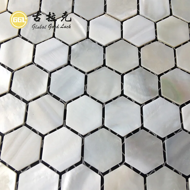 Hexagon High Quality White Mother of Pearl Shell Mosaic Tile on Mesh for Inner Decoration