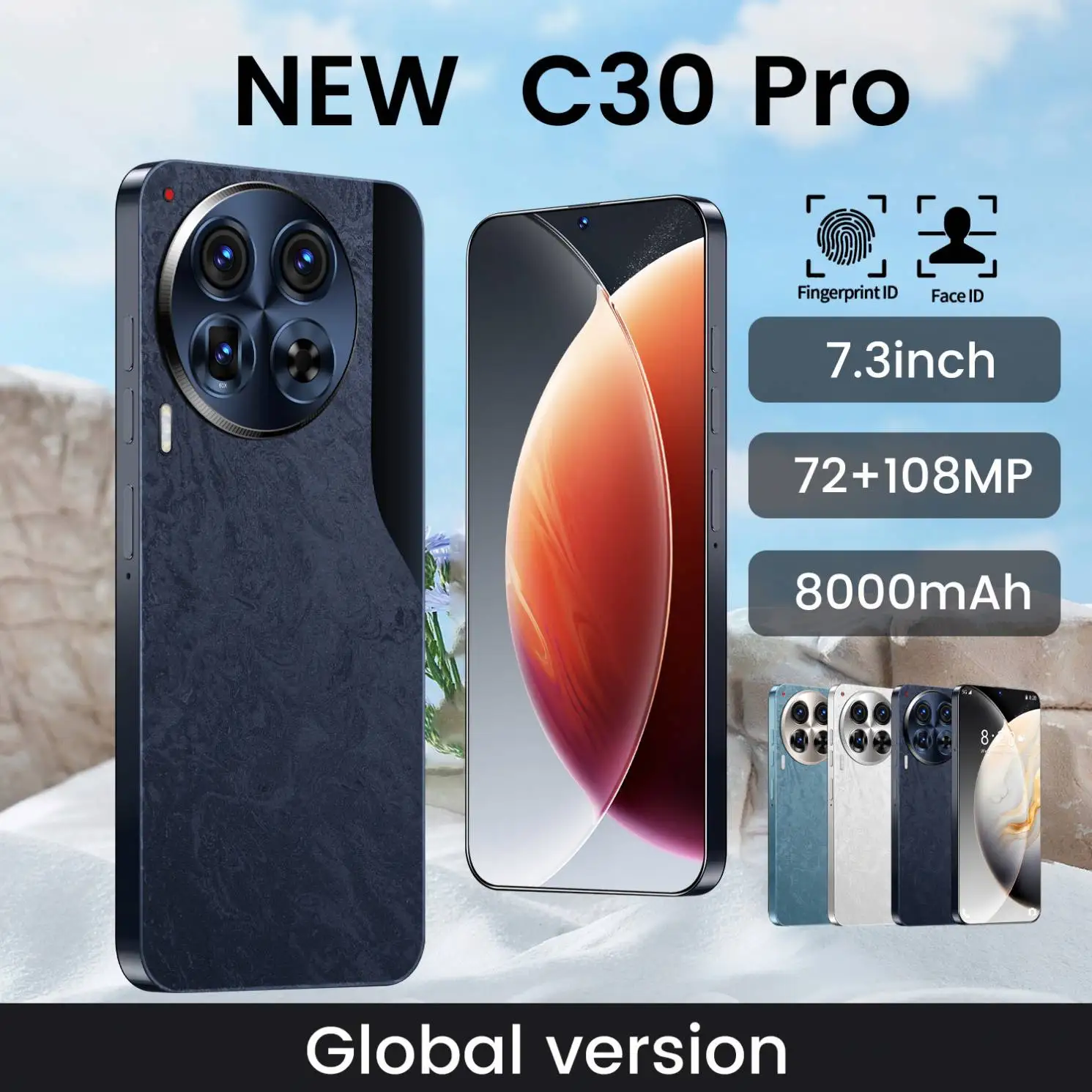 2024 смартфон C30 Pro 6 54 '2K Android 3500 мАч Глобальный игровой телефон с двумя SIM-картами 256GB ROM LTE/CDMA 3G & 4G мобильный