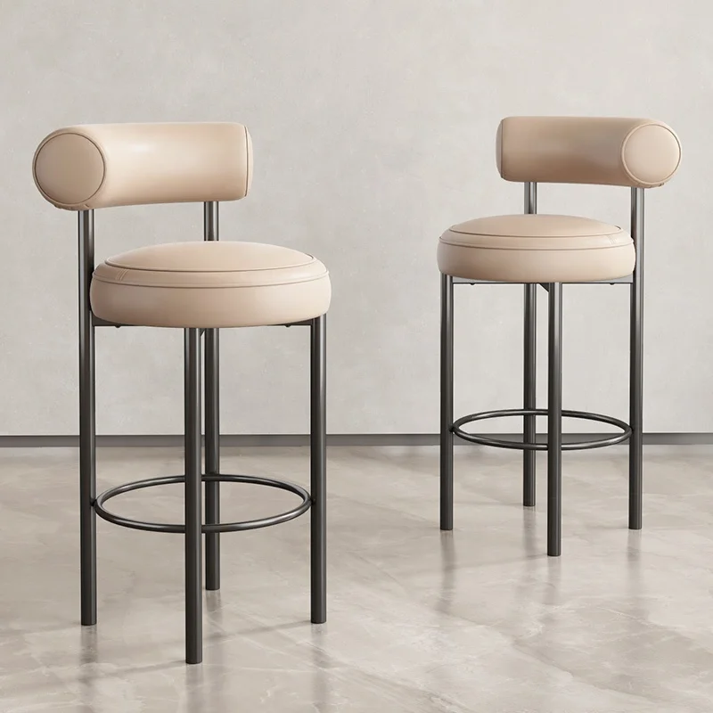 Modern Adjustable Commercial Furniture Nordic Indoor Fabric Seat Wooden Frame High Back Bar Stool