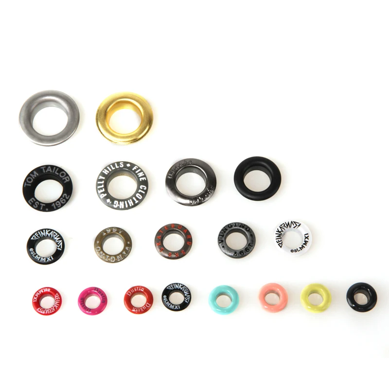 
11.5mm outer diameter eyelets enamel color with engraved logo grommets for bags 